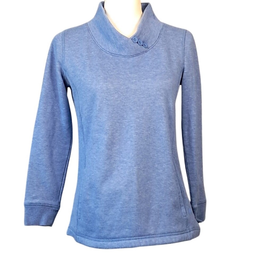 T BY‎ TALBOTS SP Blue Heathered Fleece Mockneck Pullover Outdoor Activewear